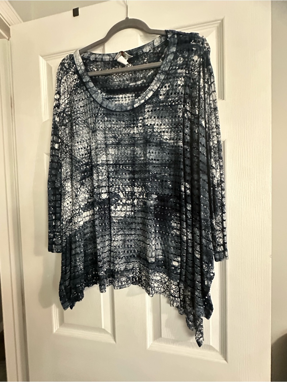Hard Tail Blue Tie-Dye Crochet-Look Scoop Neck Tunic